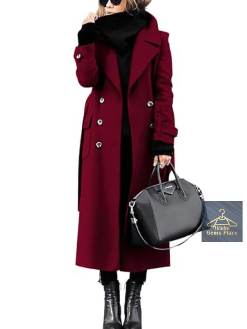 Womens Wool Blend Double Breasted Pea Coat Long Winter Overcoat Notch Collar